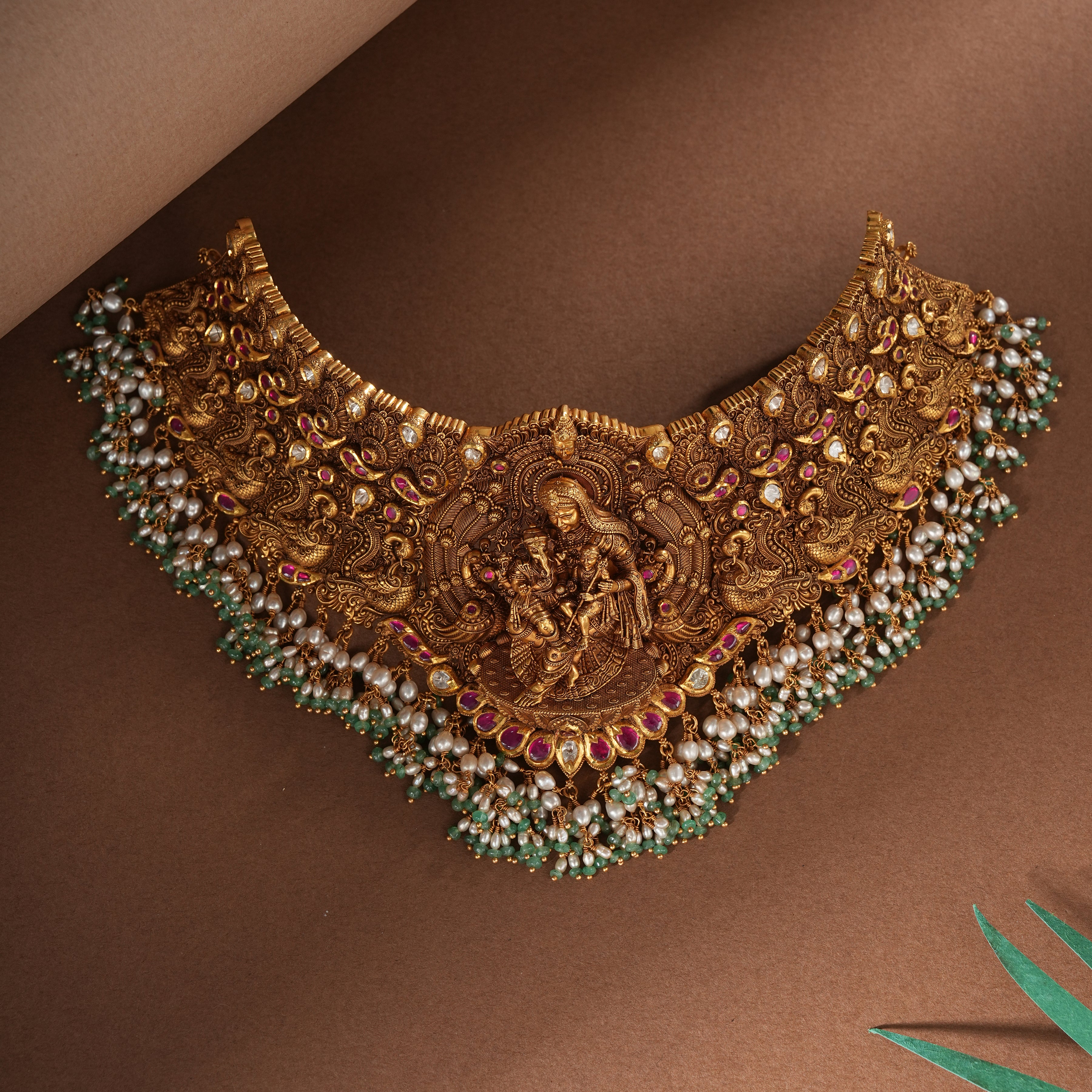 22Kt Gold Micro Art Temple Necklace For Wedding