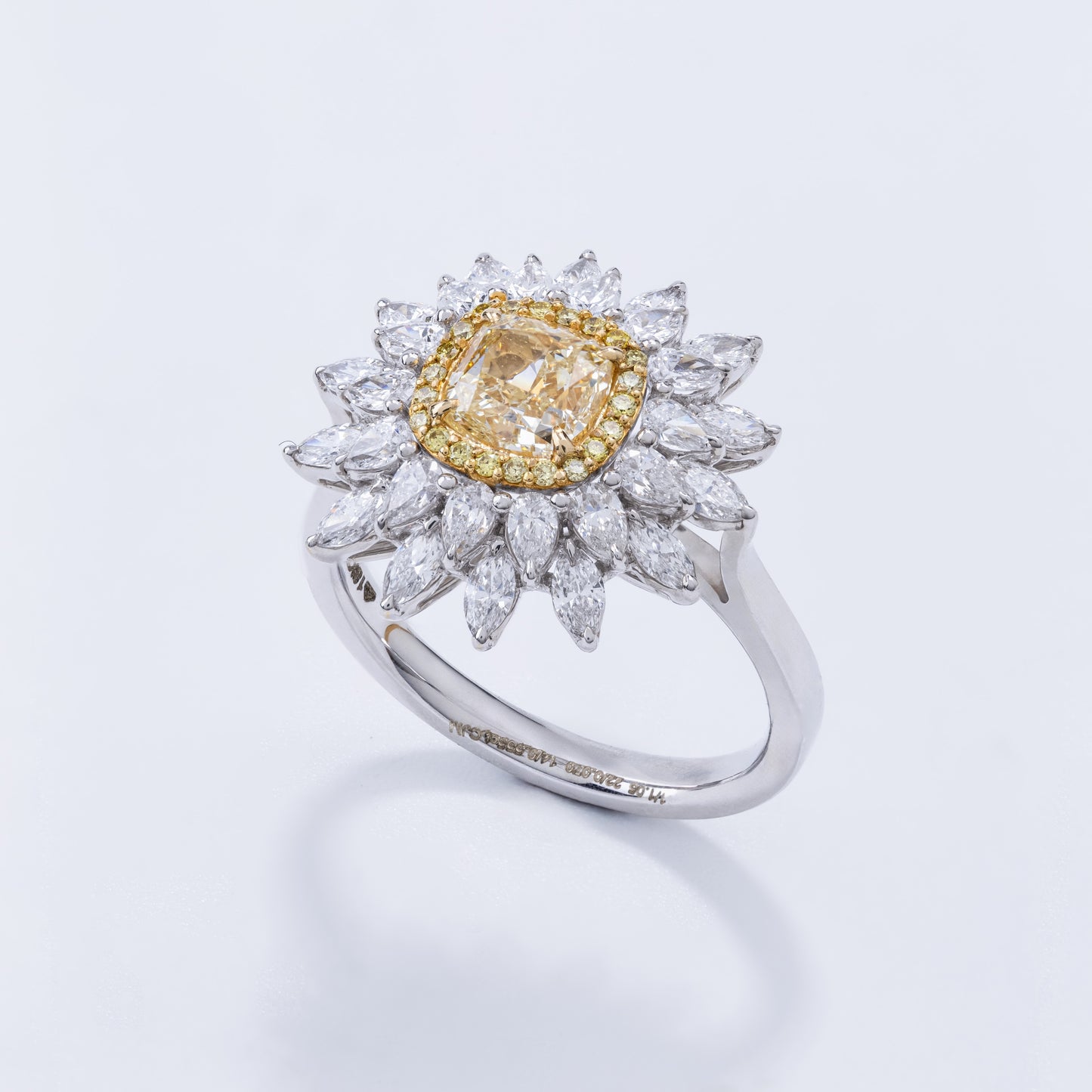 18KT Dual Tone Yellow Diamond Sunflower Ring for Women