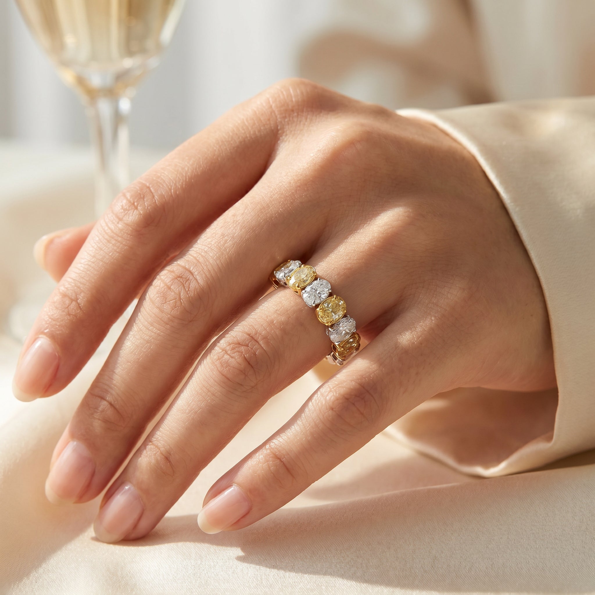 18KT Dual Tone Diamond Half Eternity Ring for Women