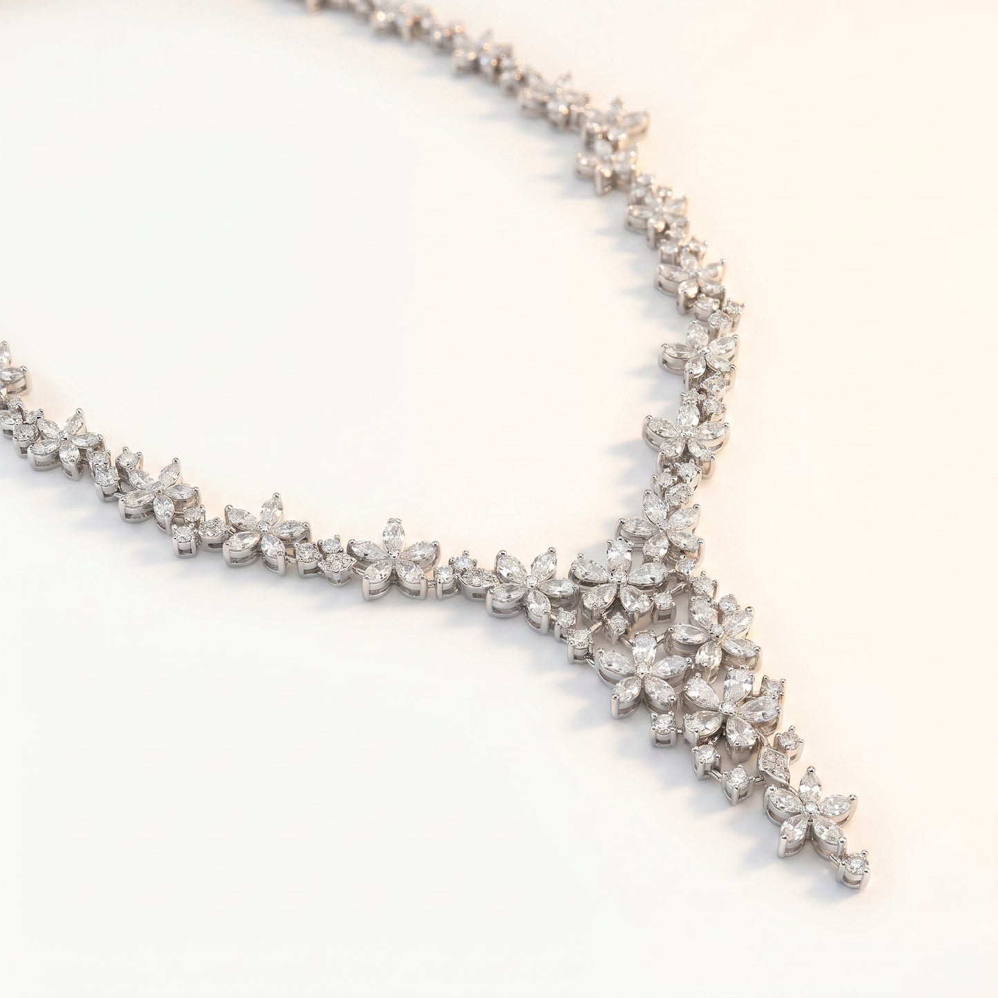 18KT Gold V-Drop Floral Diamond Necklace