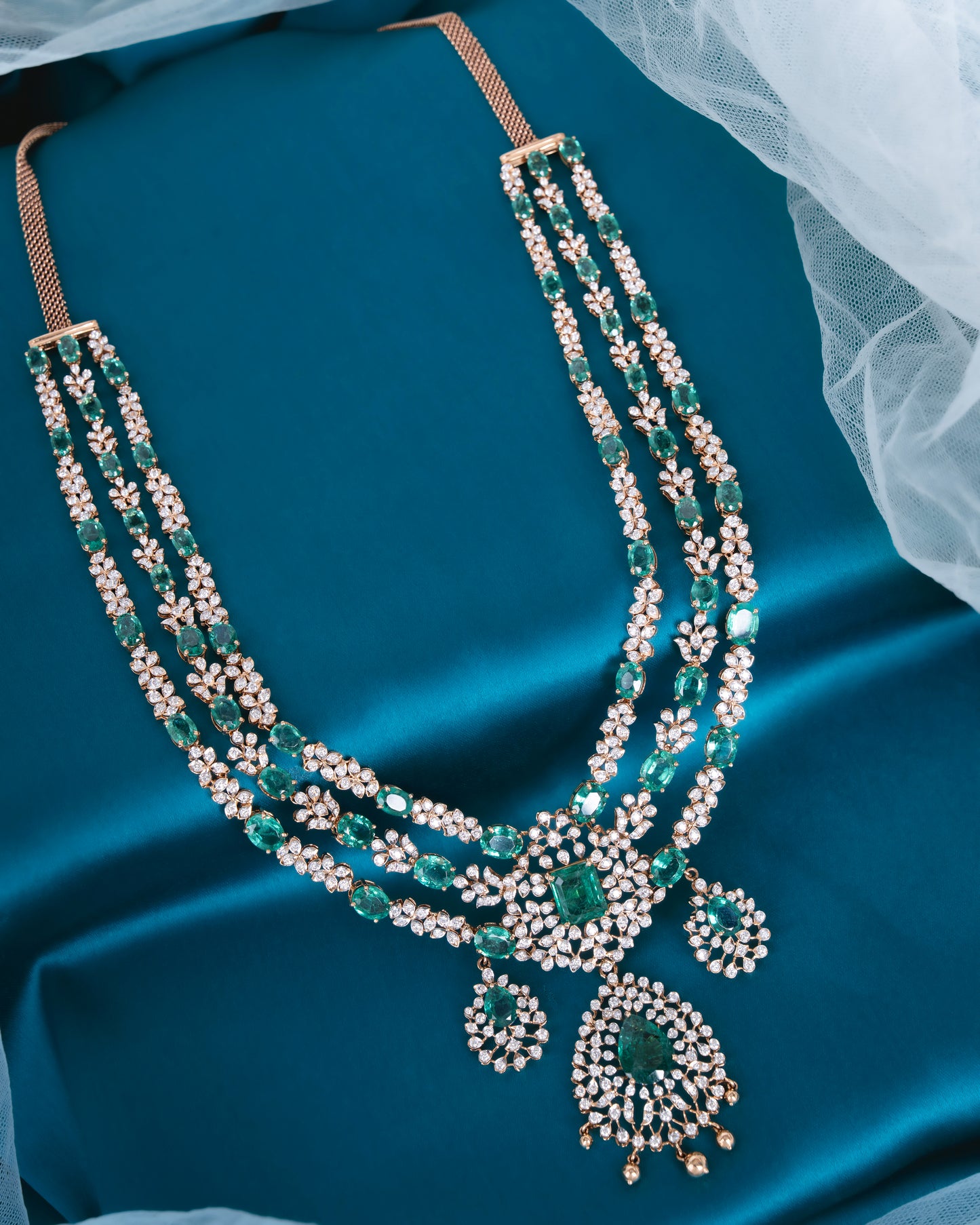 18KT Gold Bridal Diamond 3-Layer Haram Necklace
