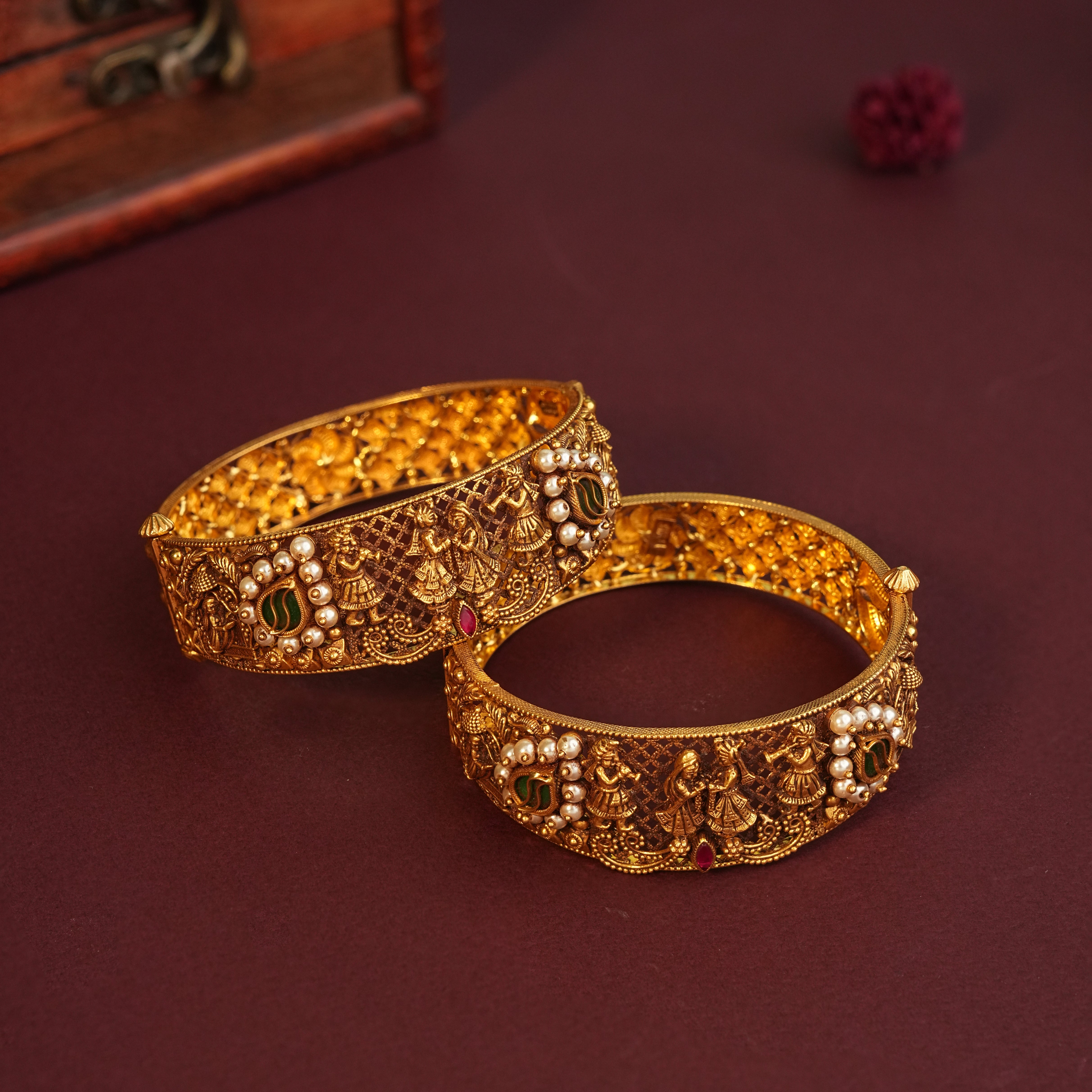 22KT Gold Temple Nakshi Dancing Figures Bridal Wear Bangles