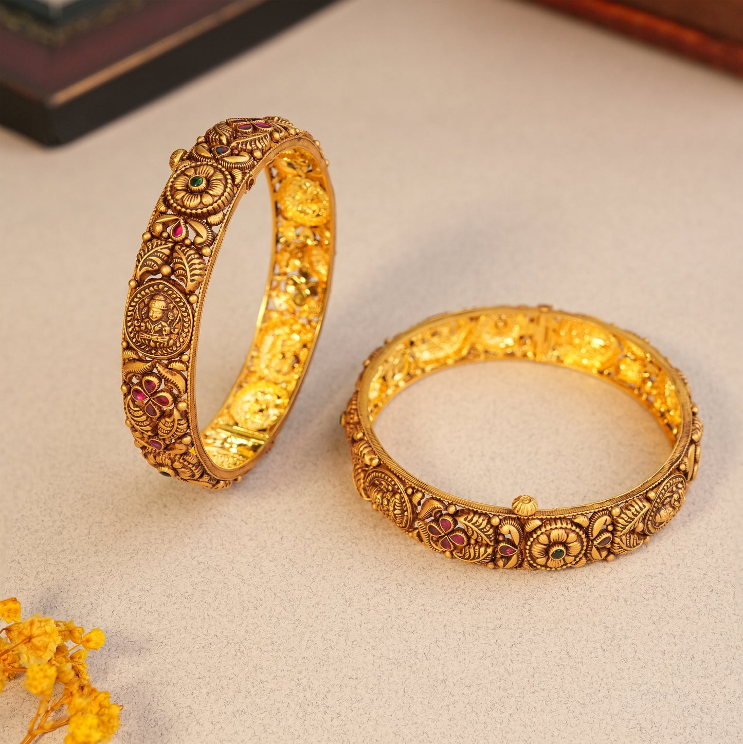 22KT Gold Temple Nakshi Bangles with Lakshmi Motif