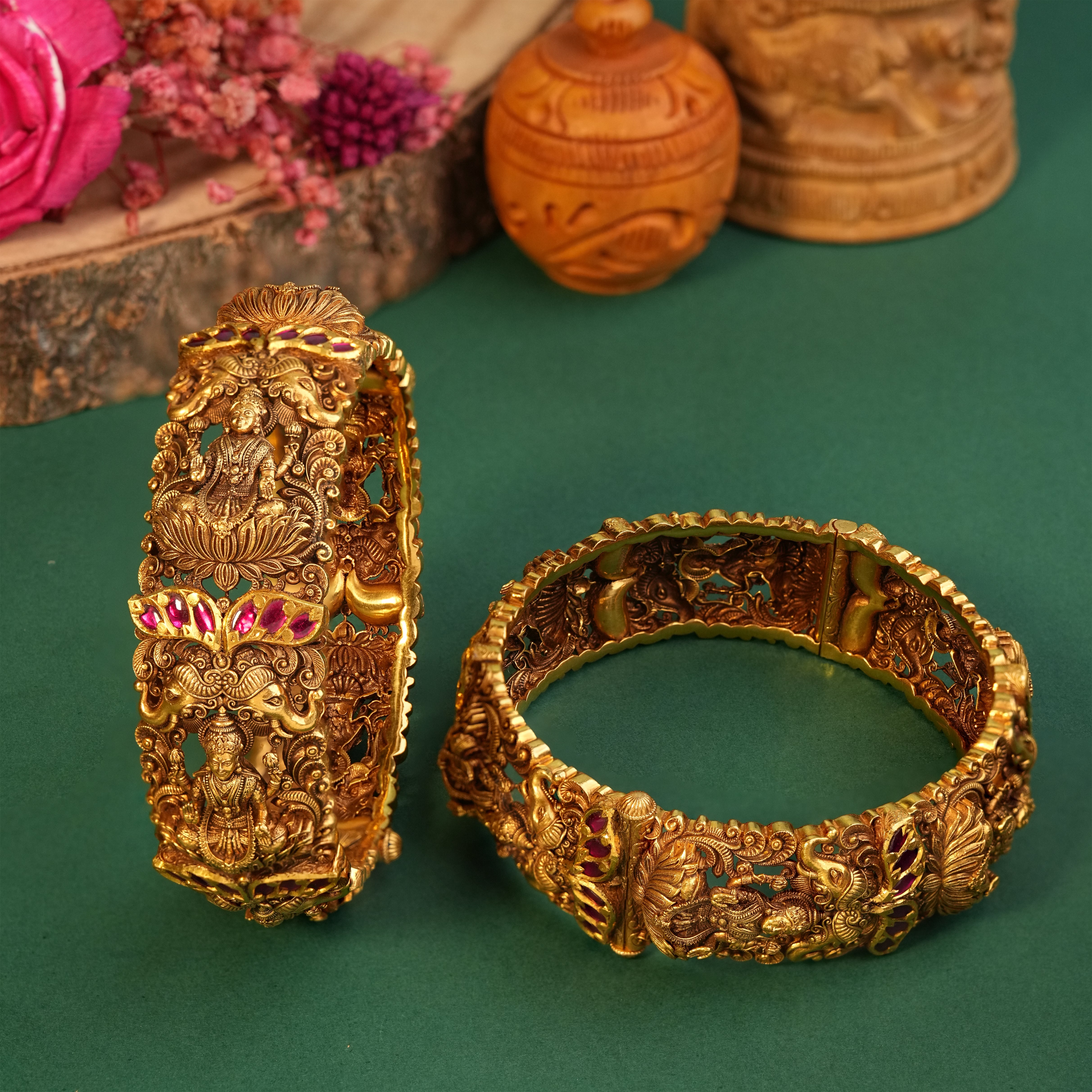 22KT Gold Micro Art Gaja Lakshmi Bangles for Bridal Wear