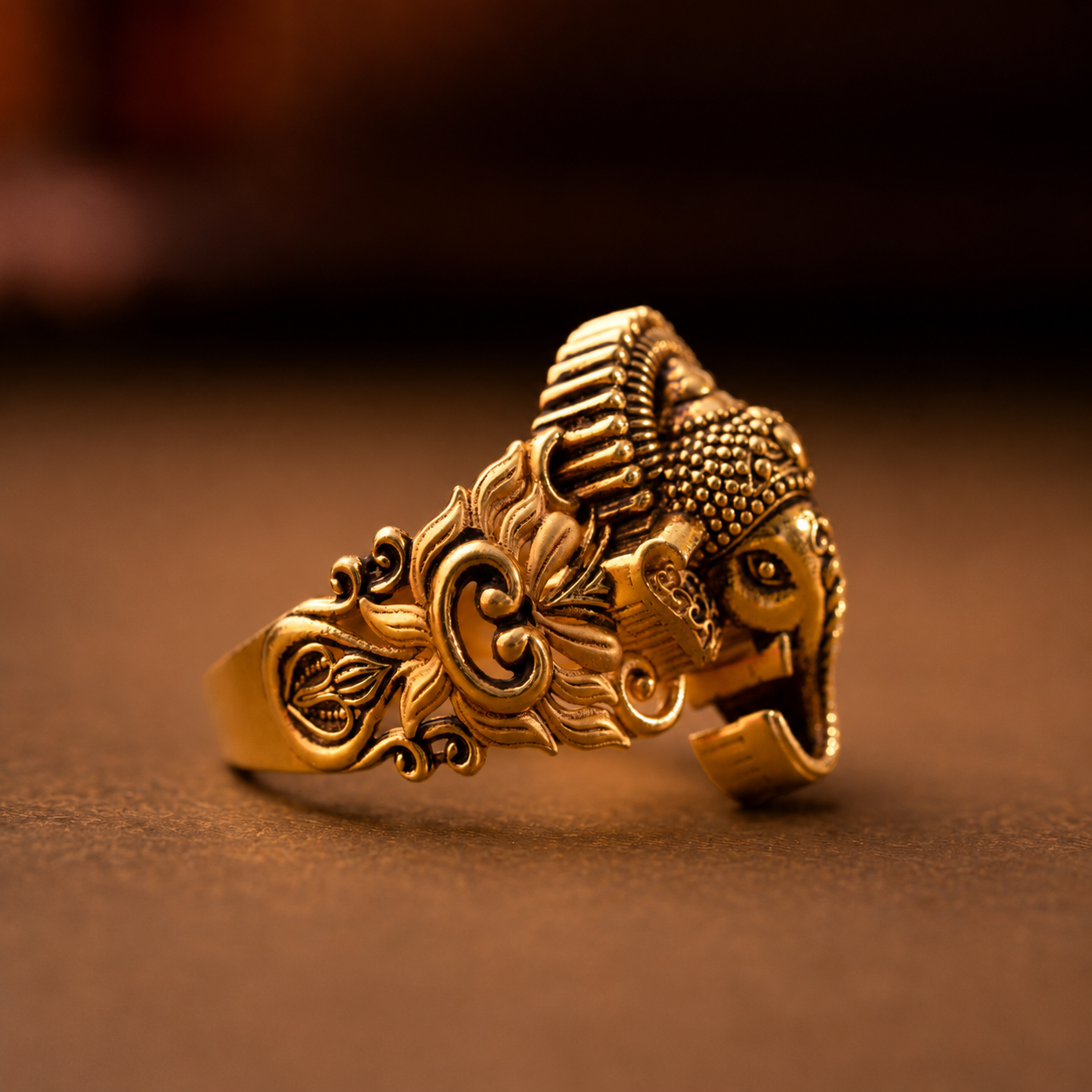 22KT Gold Casting Ganesha Temple Ring For Men