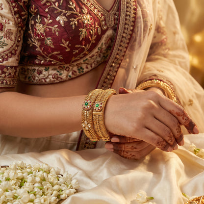 Semi Kundan Antique 22KT Nakshi Bangle Pair for Women