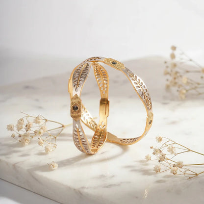 22Kt Rhodium Finish Gold Bangles with Black Stone for Women