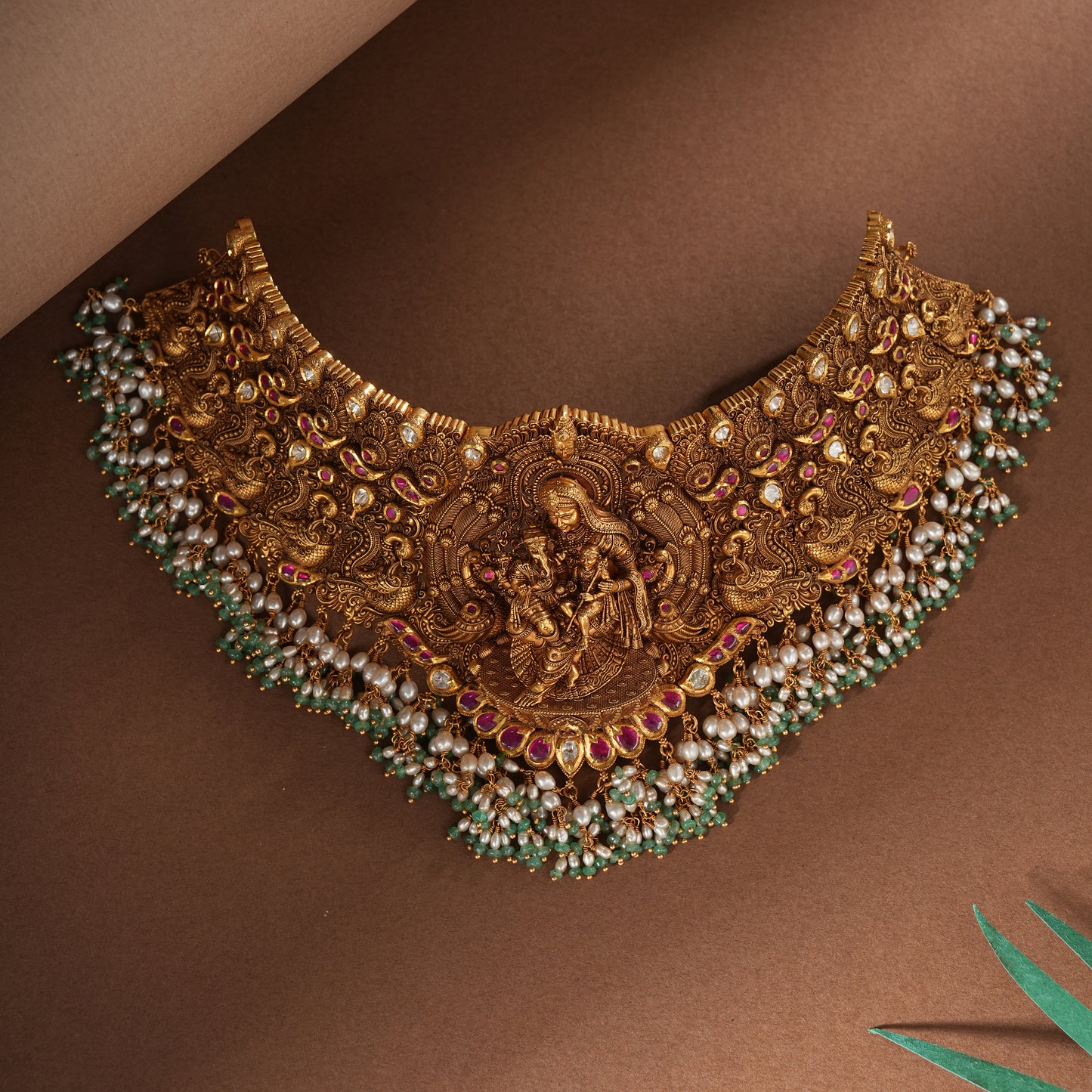 22Kt Gold Micro Art Temple Necklace For Wedding
