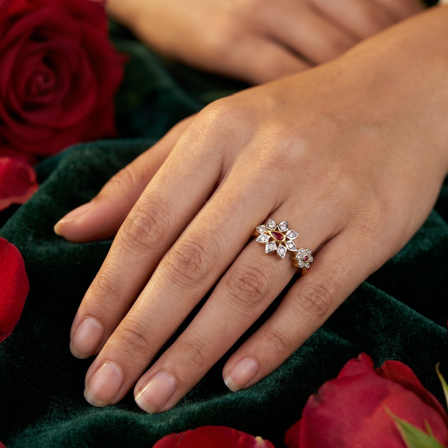 Jadau Kundan Polki Floral Band Ring in 22KT Gold