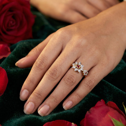 Jadau Kundan Polki Floral Band Ring in 22KT Gold