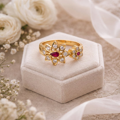 Jadau Kundan Polki Floral Band Ring in 22KT Gold