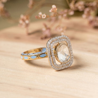 18KT Gold Blue Jadau Polki Diamond Ring