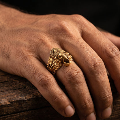 22KT Gold Casting Ganesha Temple Ring For Men
