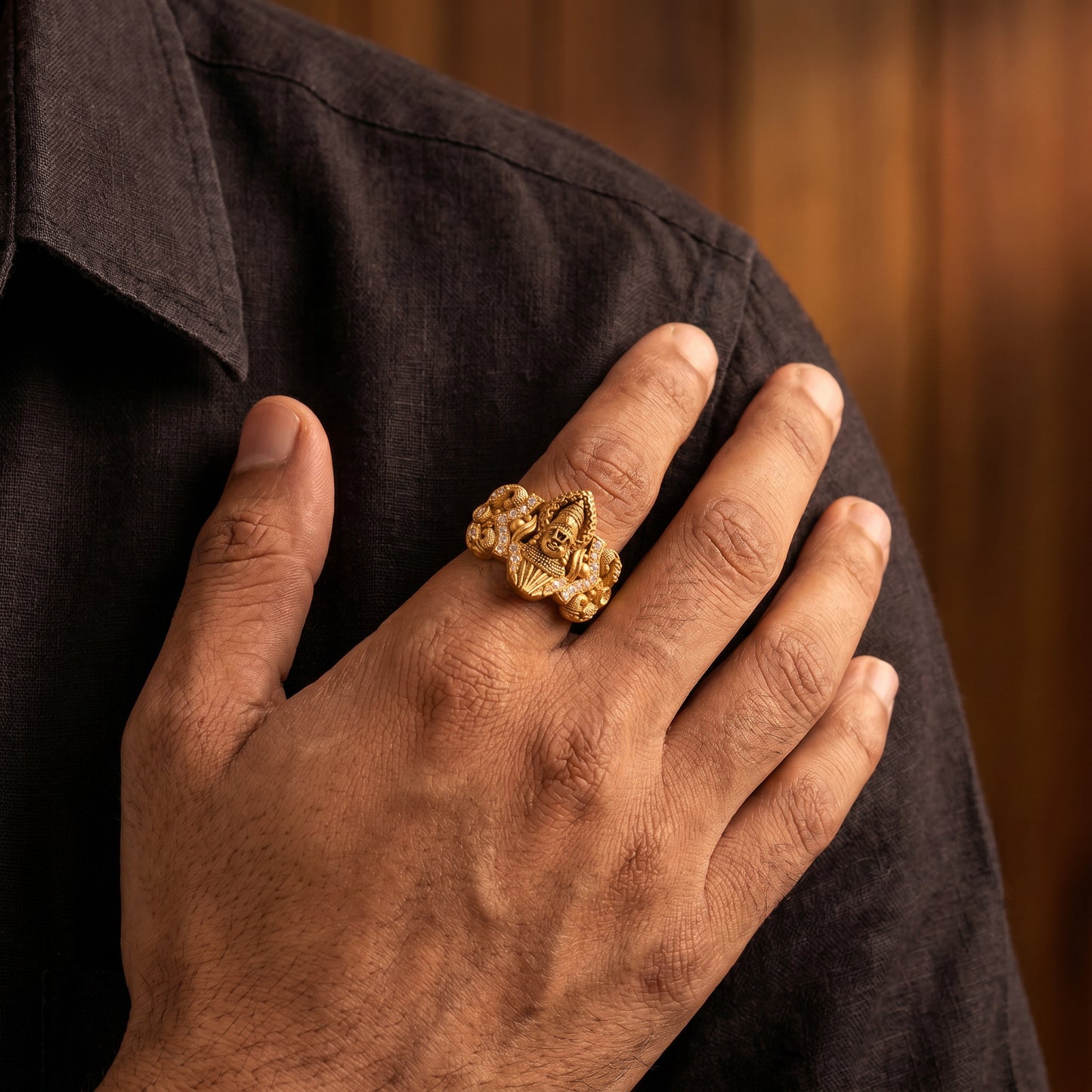 22KT Gold Balaji Gents Temple Casting Ring for Men