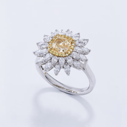 18KT Dual Tone Yellow Diamond Sunflower Ring for Women