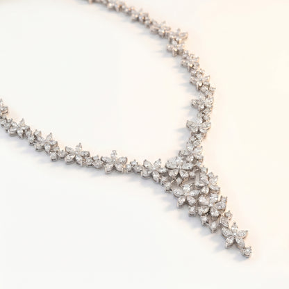 18KT Gold  V-Drop Floral Diamond Necklace