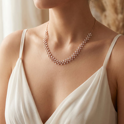 18KT Gold Diamond Necklace with Pear & Round Diamonds