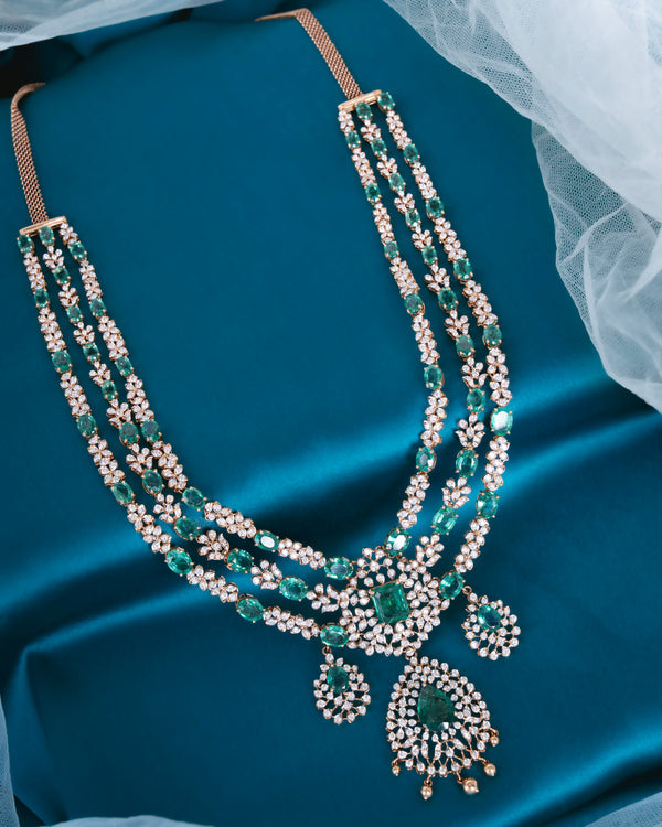 18KT Gold Bridal Diamond 3-Layer Haram Necklace