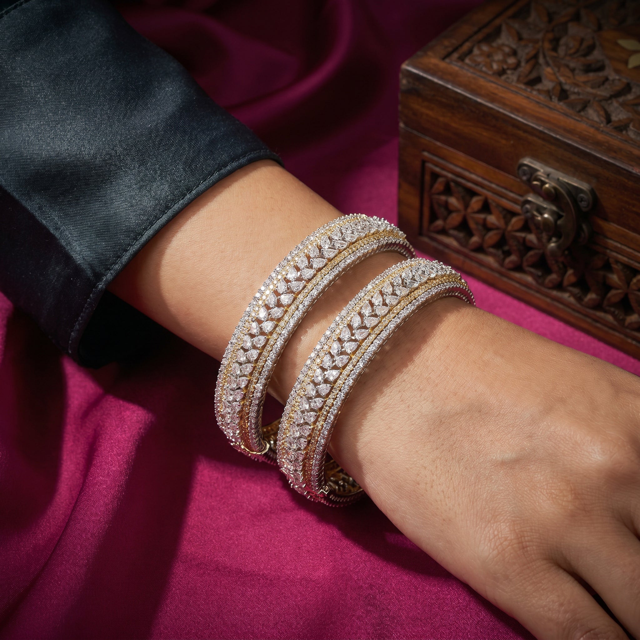 18KT Dual Tone Diamond Bridal Bangles | Challani Jewellery – Challani ...