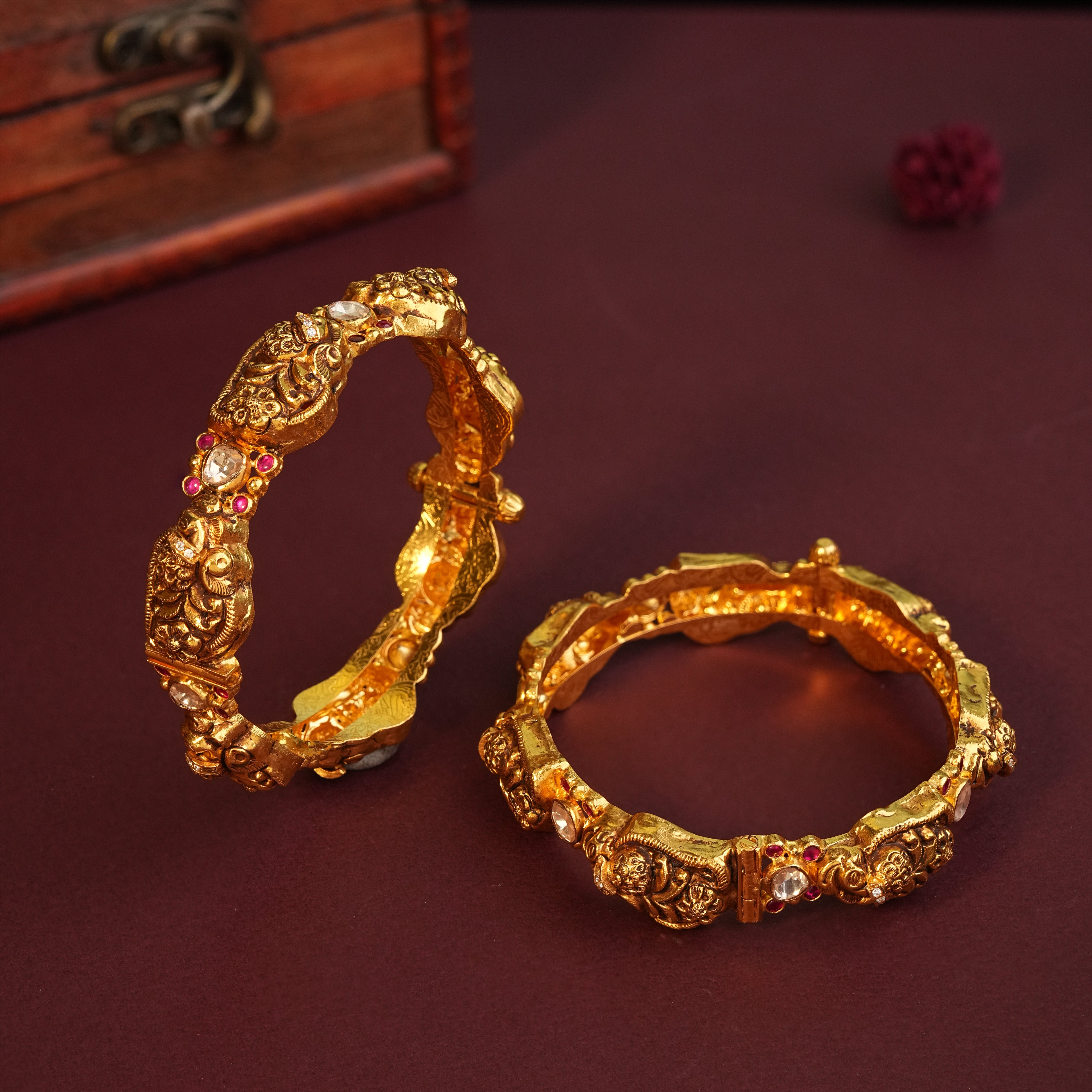22KT Gold Nakshi Floral Peacock Bridal Wear Bangles for Women