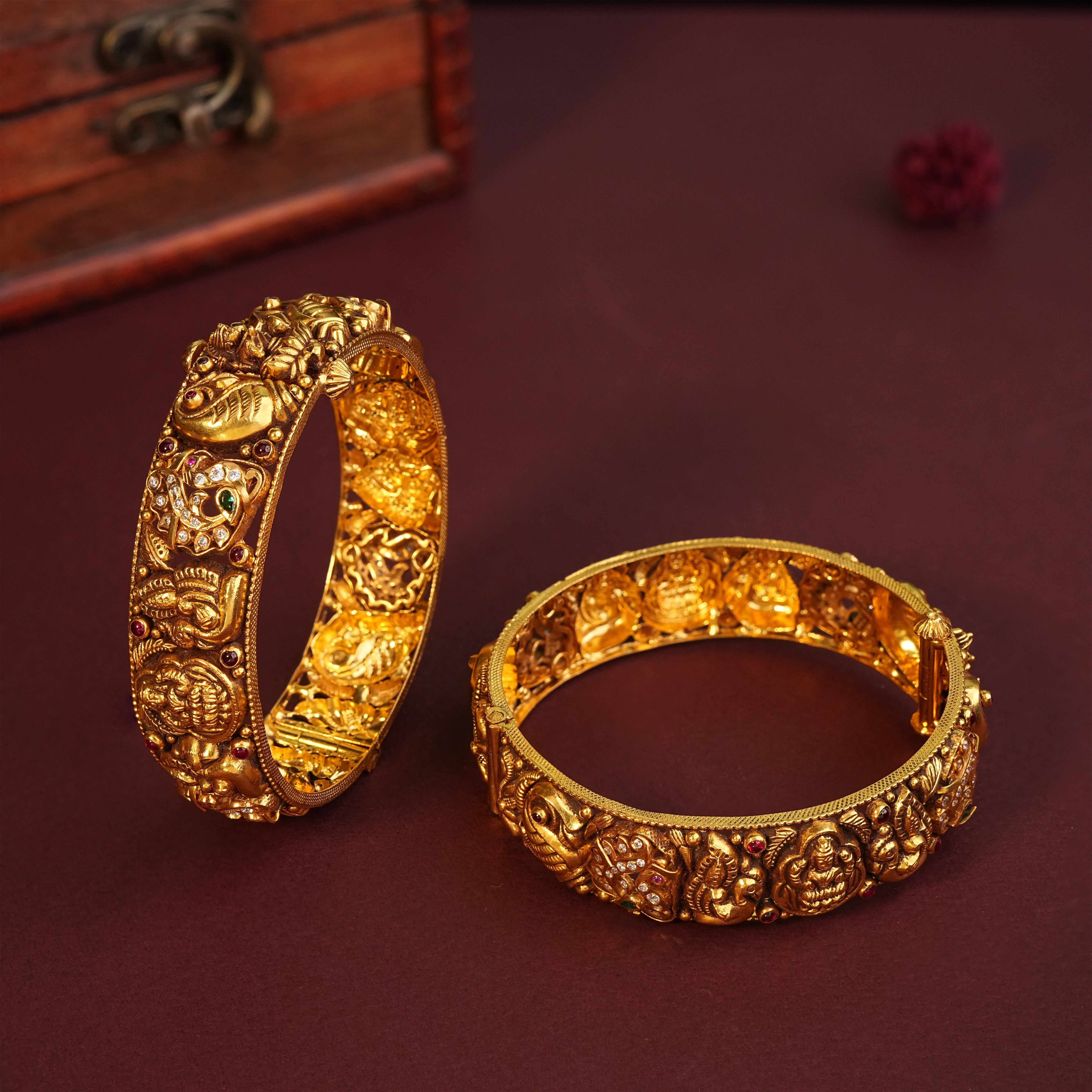 22KT Gold Temple Design Bridal Wear Bangles for Women