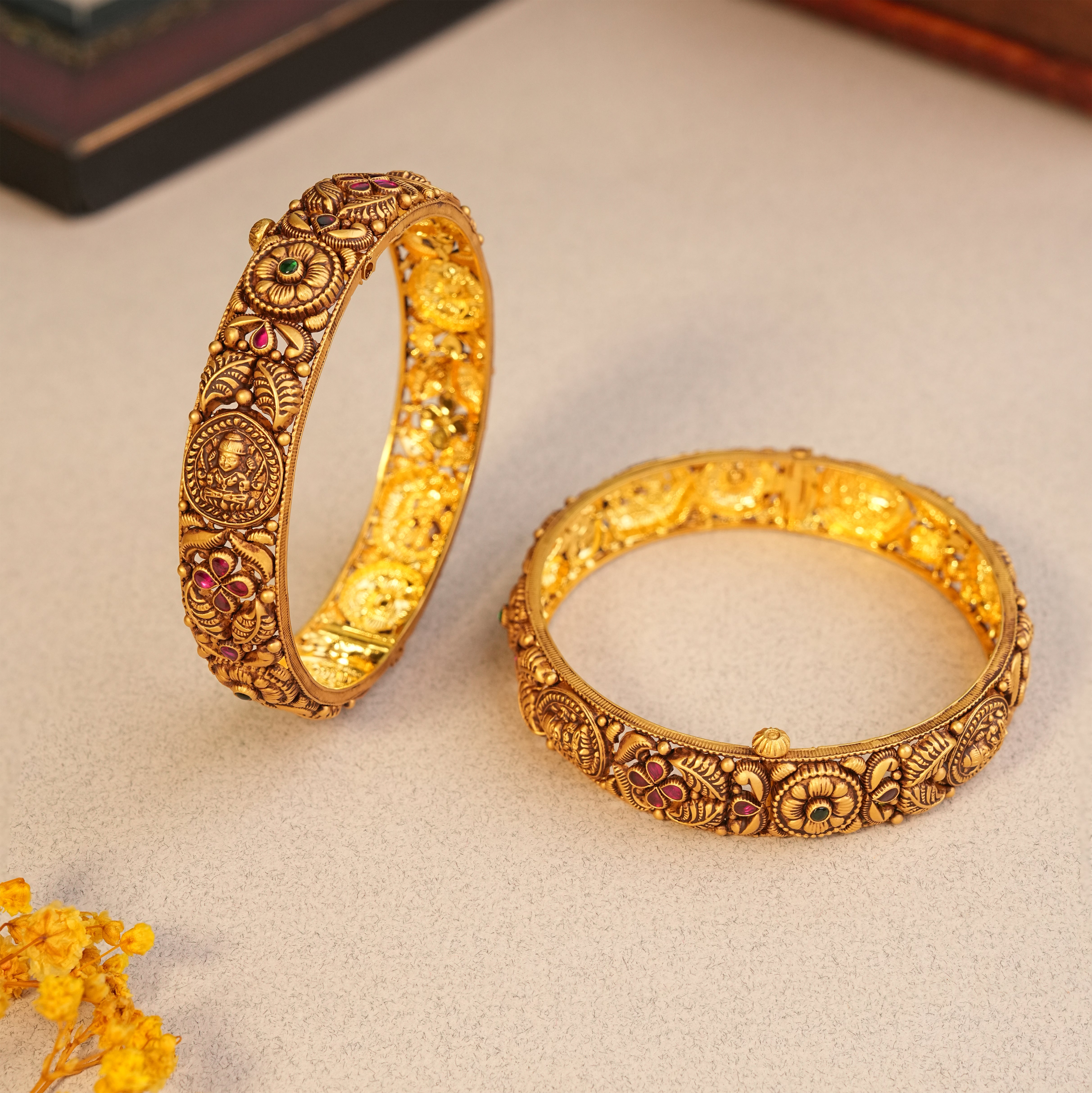 22KT Gold Temple Nakshi Bangles with Lakshmi Motif