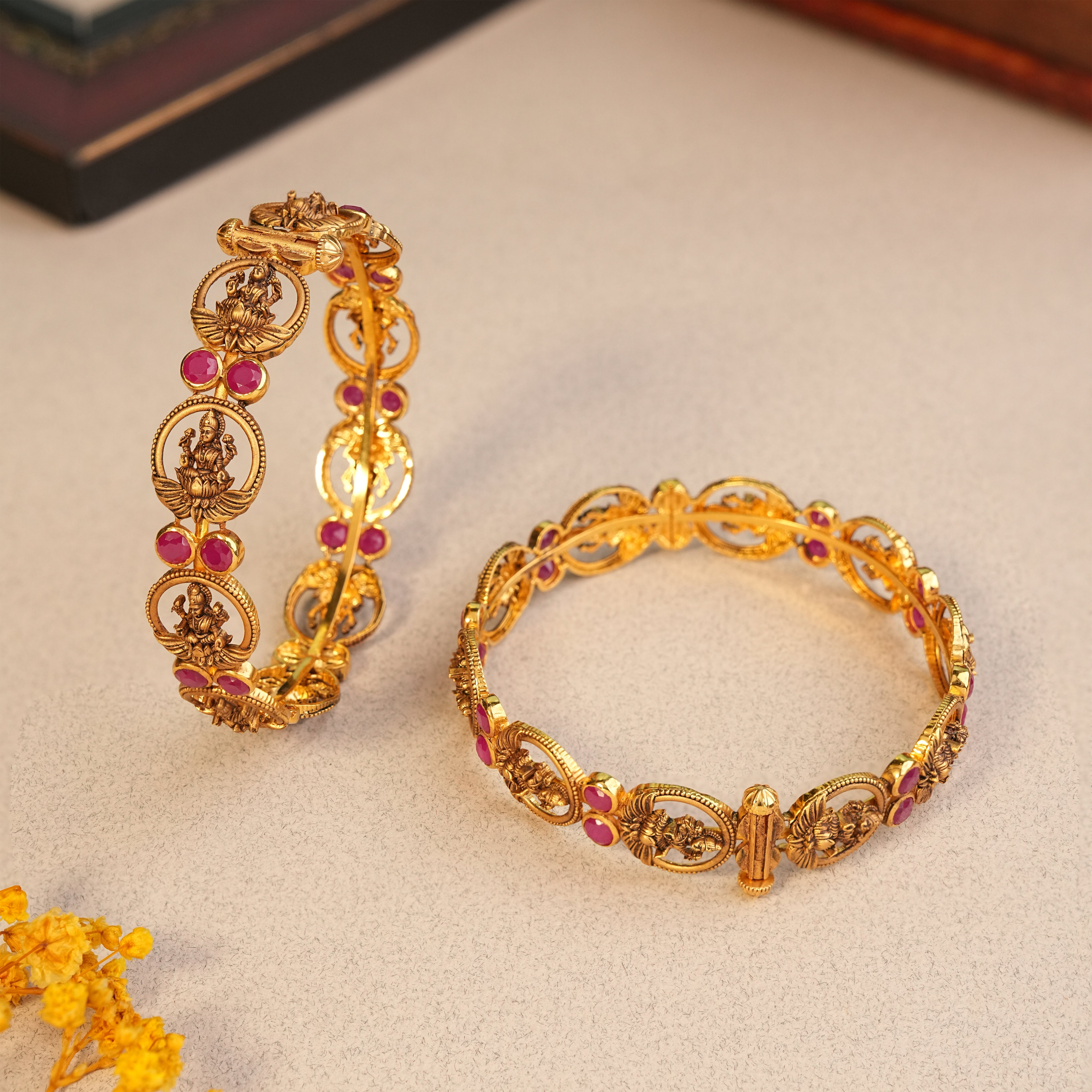 22KT Gold Temple Bangles with Lakshmi Motifs For Women