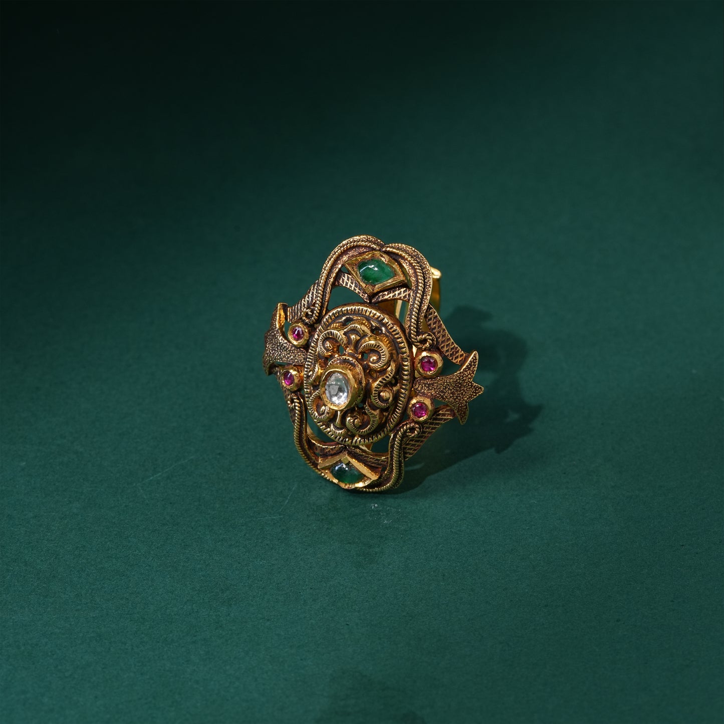 22KT Gold Temple Nakshi Peacock Wedding Ring for Women