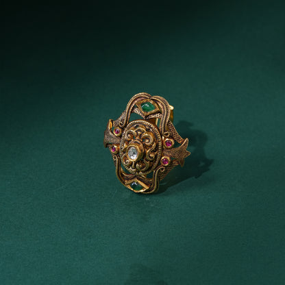 22KT Gold Temple Nakshi Peacock Wedding Ring for Women