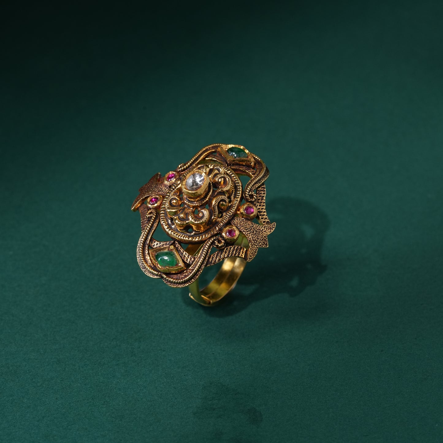 22KT Gold Temple Nakshi Peacock Wedding Ring for Women