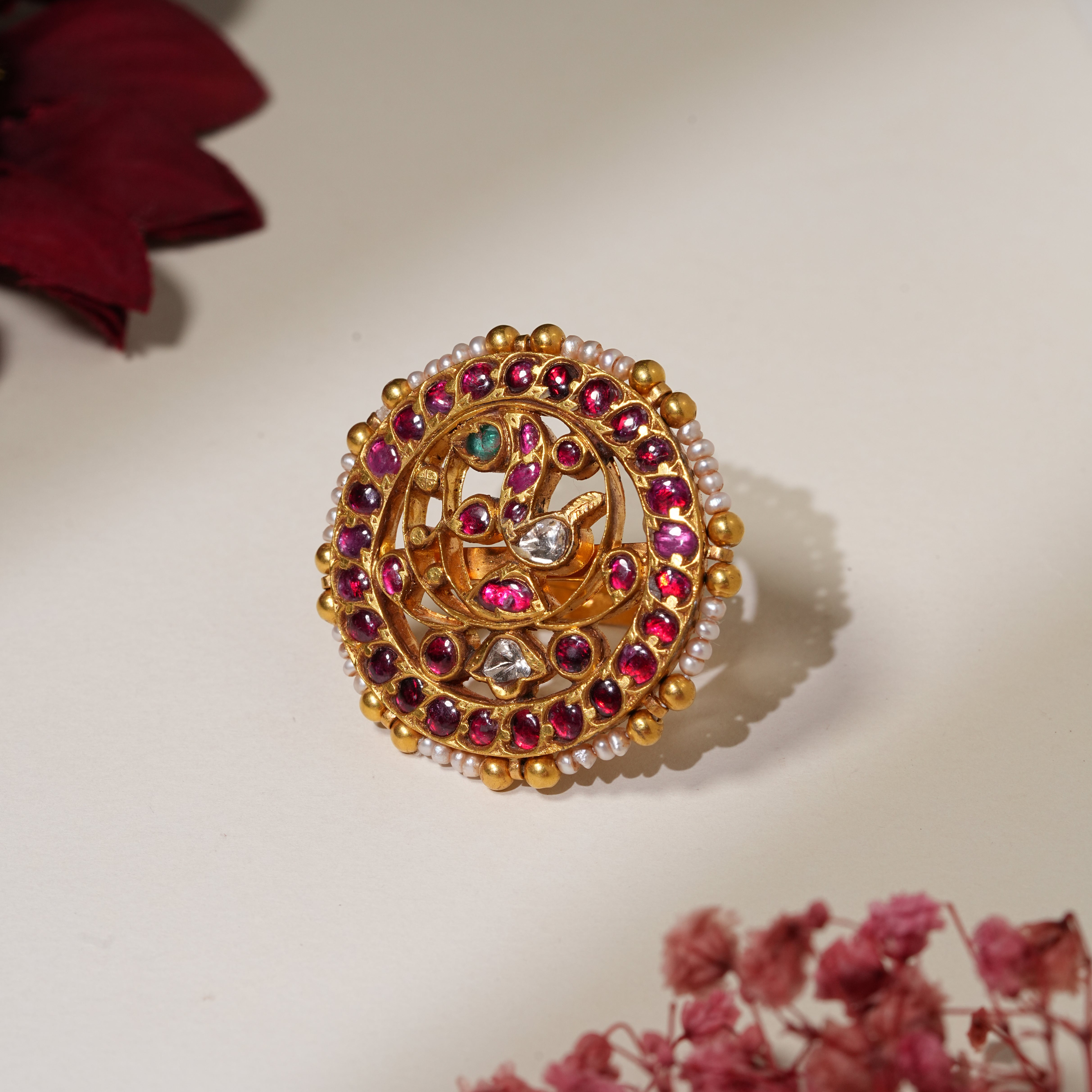 22KT Gold Heritage Ruby Peacock Ring for Women – Bridal Wear