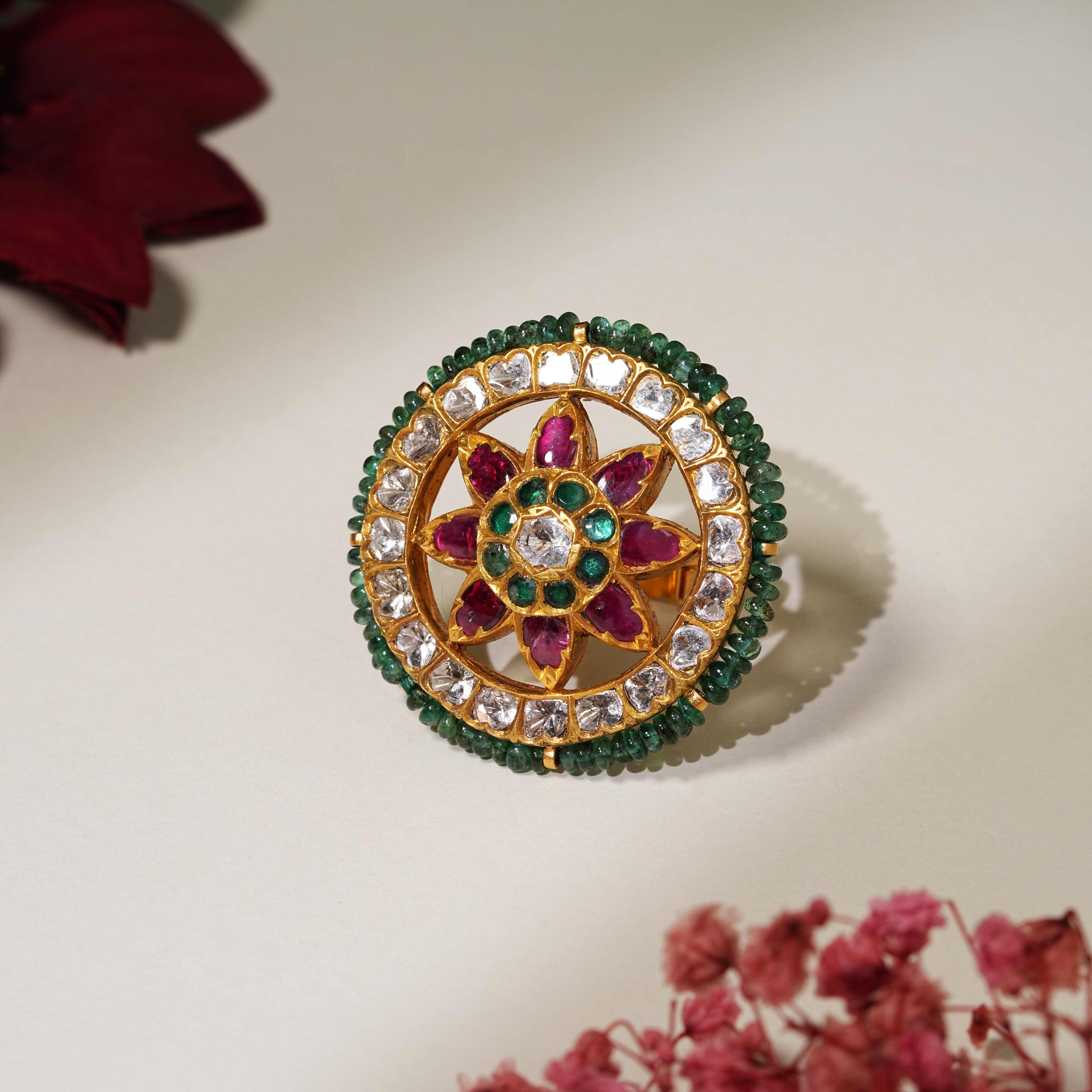 22KT Gold Heritage Polki Floral Ring for Women – Bridal Wear