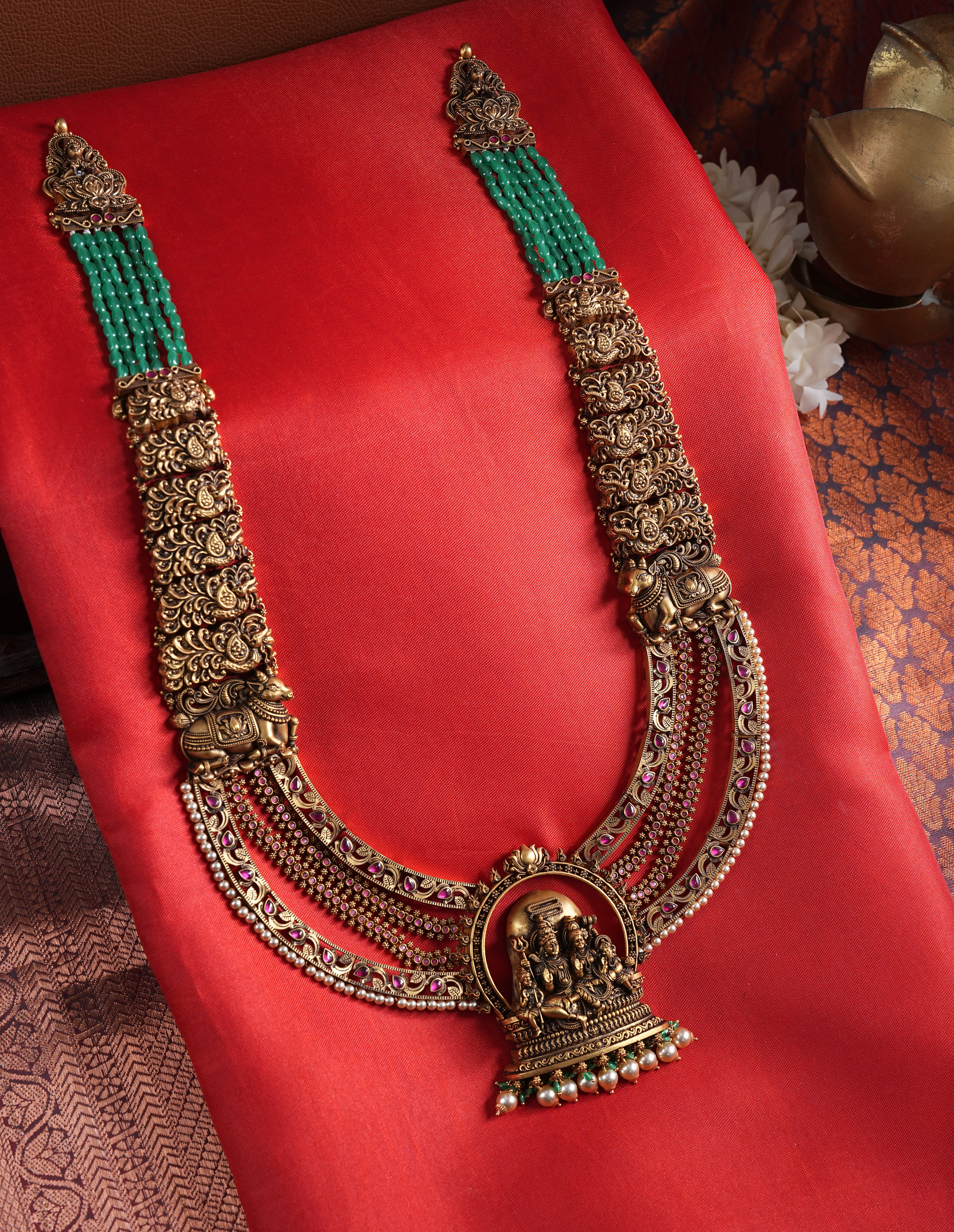 22KT Gold Deep Nakshi Shiva Parvati Temple Haram