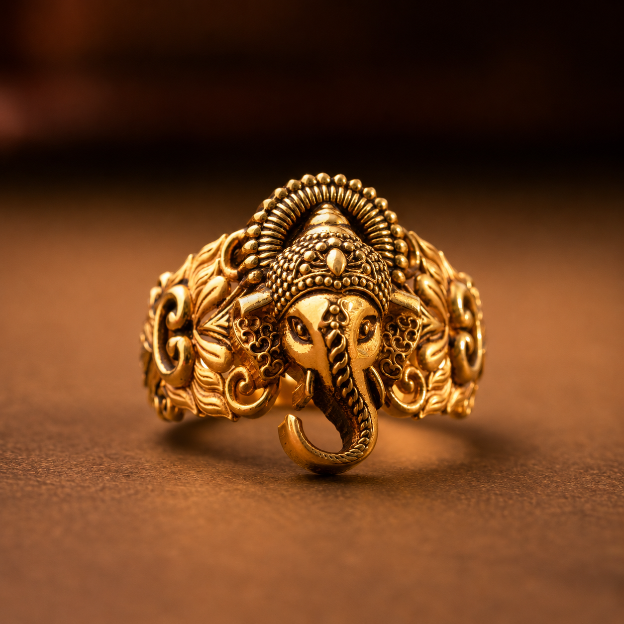 22KT Gold Casting Ganesha Temple Ring For Men