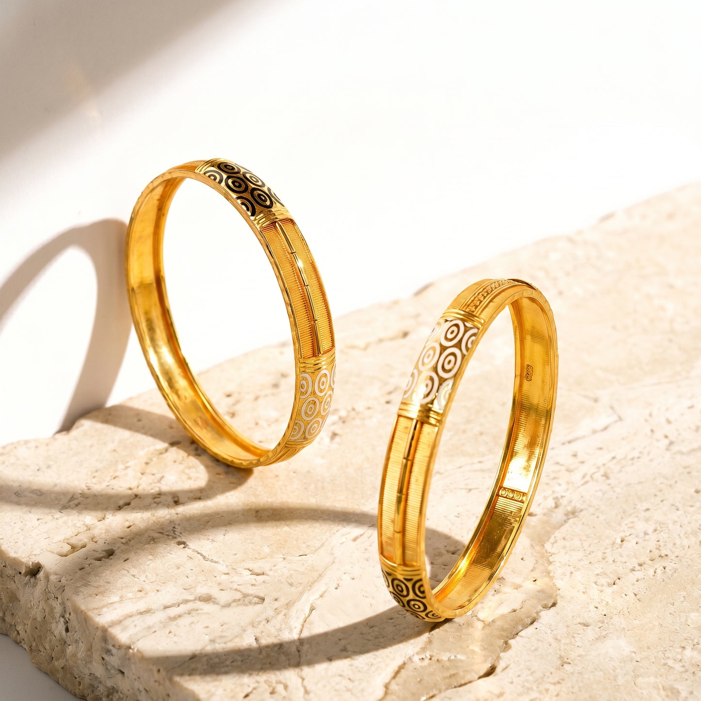 22KT Gold Enamel Bangle Pair with Circle Motif Design