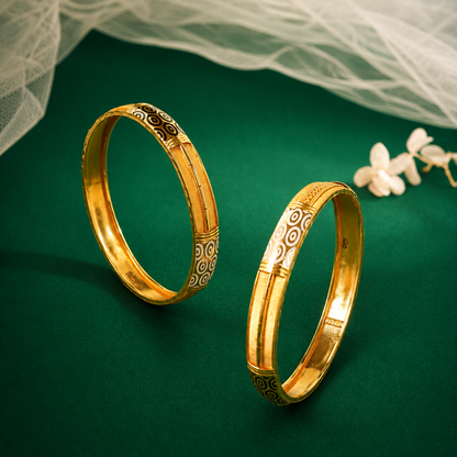 22KT Gold Enamel Bangle Pair with Circle Motif Design