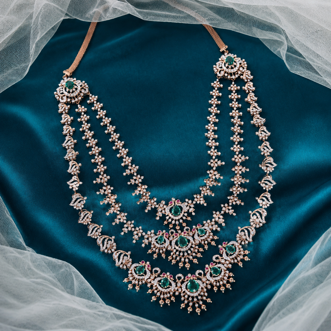 18KT Bridal Diamond Haram with Emerald & Diamonds