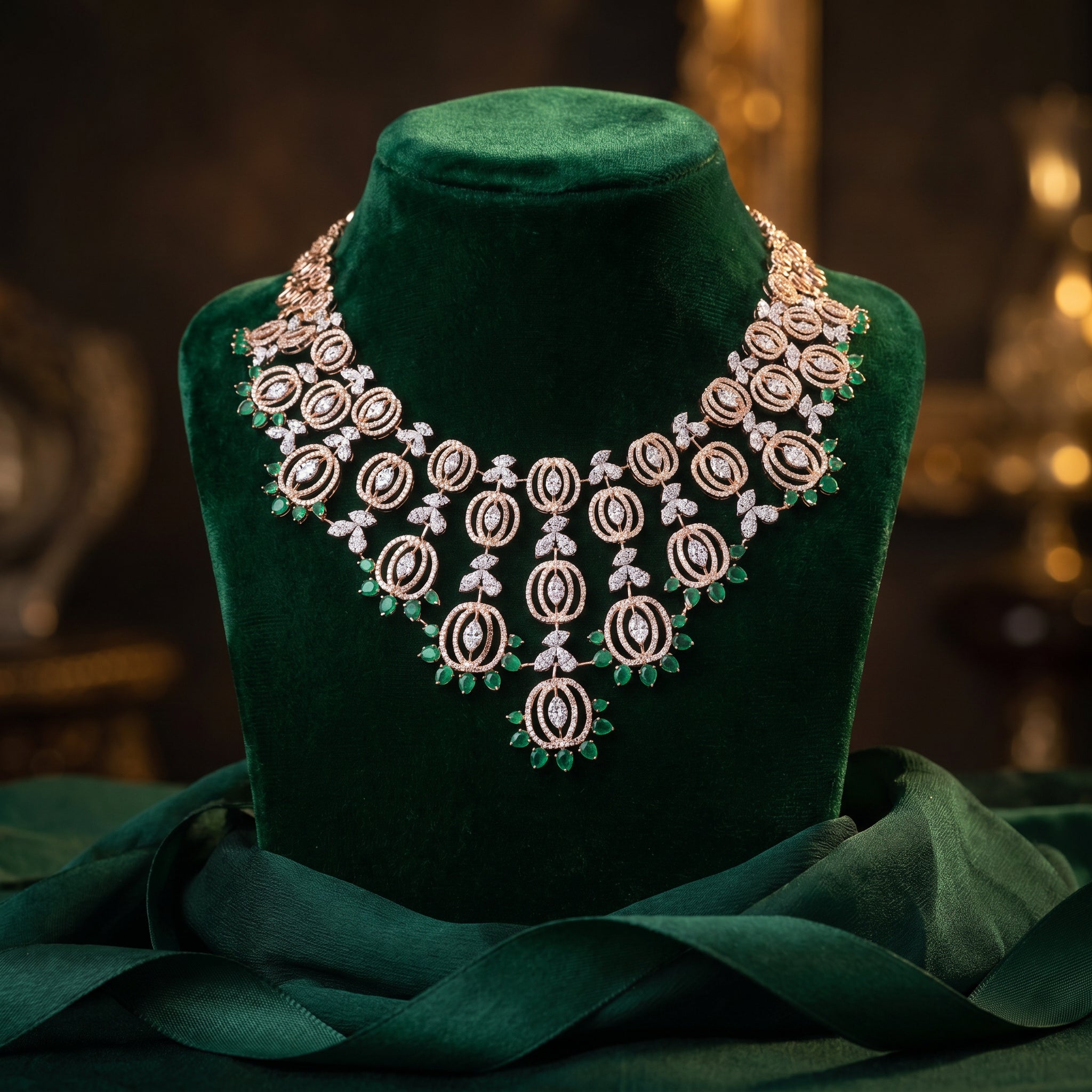 18KT Gold Diamond & Emerald Geometric Choker Necklace